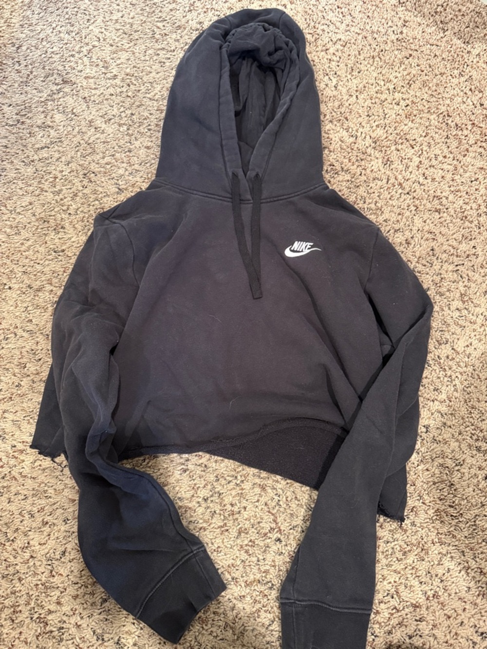 Nike Black Cropped Pullover Hoodie with White Swoosh